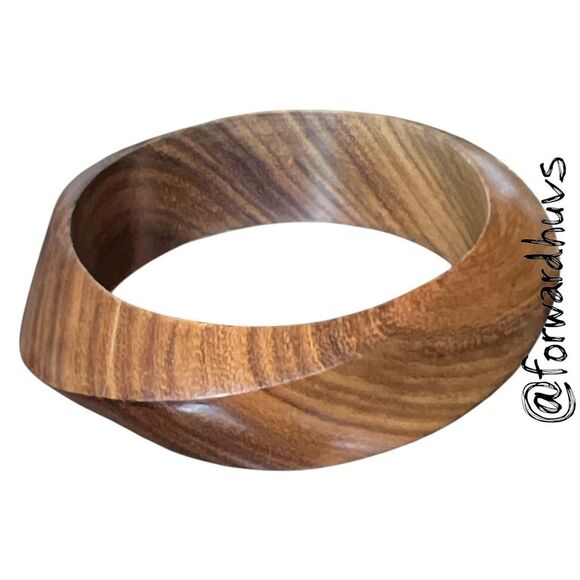 Handcrafted Wooden Bangle Bracelet – Natural Bohemian Style – 7.5” - Picture 3 of 7